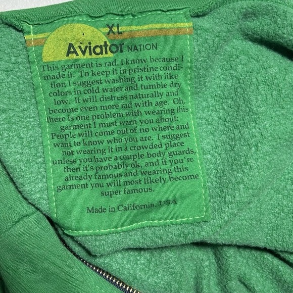 Aviator Nation 5 Stripe Full Zip Up Hoodie Kelly Green Men's Size XL - Picture 5 of 5